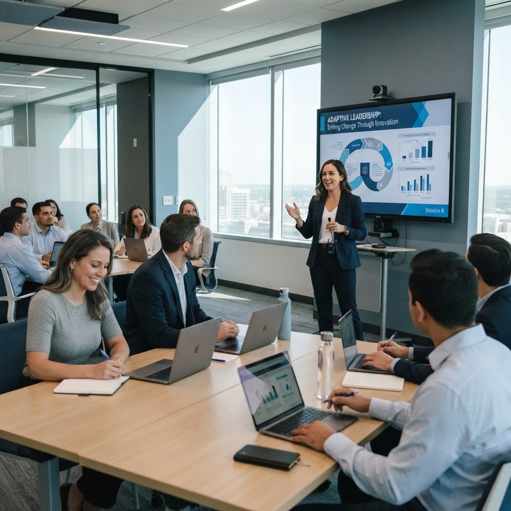 Enterprise team reviewing compliance documents in a corporate office