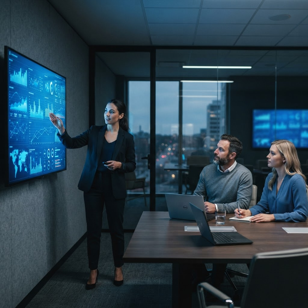 Delivery analyst reviewing programme quality metrics on a dashboard